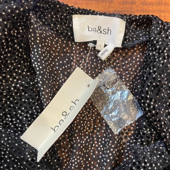 Ba&sh Celia Black Velvet Dot Ruffle Mini Dress - Picture 6 of 8